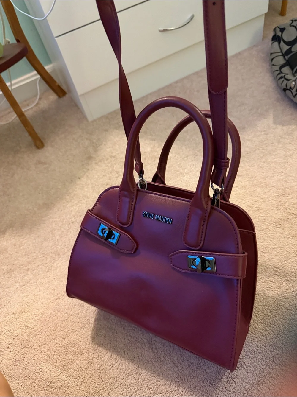 Steve Madden Burgundy Structured Satchel with Detachable Strap